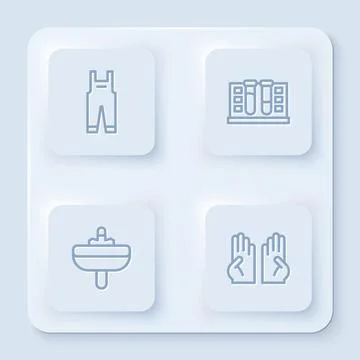 Set line Work overalls, Test tube with water drop, Washbasin and Rubber gloves Stock Illustration