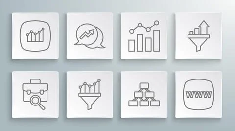 Set line Work search, Financial growth, Sales funnel with chart, Hierarchy Stock-Illustration