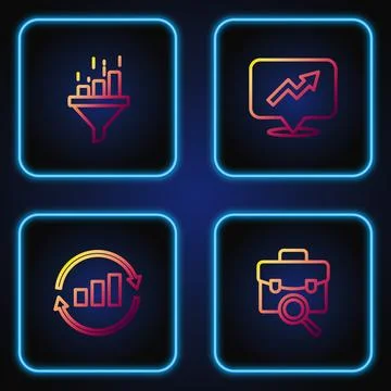 Set line Work search, Graph chart infographic, Sales funnel with and Financ.. Stock Illustration