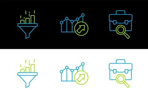 Set line Work search, Sales funnel with chart and Financial growth icon. Vector Stock-Illustration