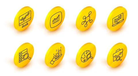 Set line Work search, Search globe, Financial growth, Server, Stocks market.. Stock Illustration
