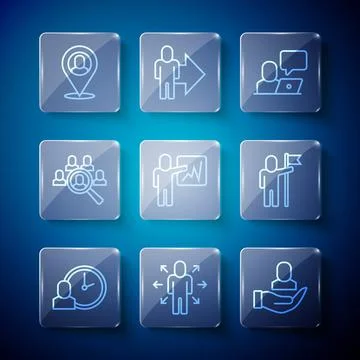 Set line Work time, Multitasking manager working, Worker, Freelancer, Leader of Stock Illustration