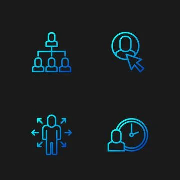 Set line Work time Multitasking manager working Employee hierarchy and Worker Illustrazione stock
