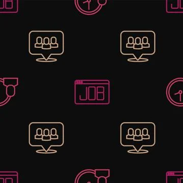 Set line Work time, Project team base and Search job on seamless pattern. Vector Stock Illustration