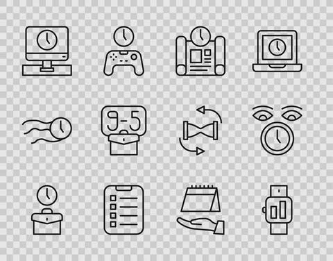 Set line Work time, Smartwatch, Project plan, To do list planning, Monitor, From 스톡 일러스트