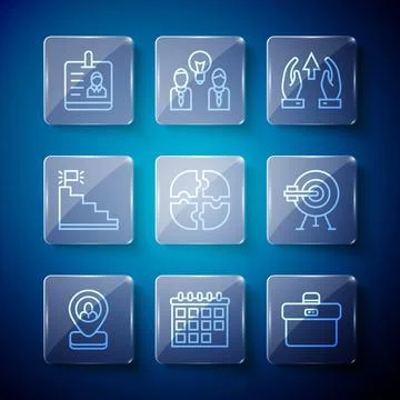 Set line Worker location, Calendar, Briefcase, Growth chart and progress, Piece Stock Illustration