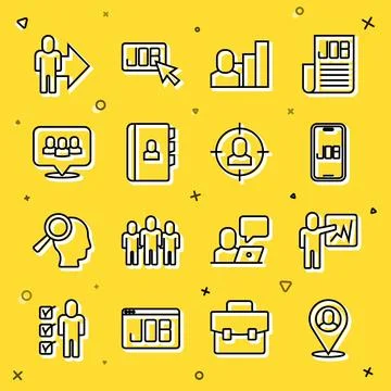 Set line Worker location, Leader of team of executives, Search job, Product.. Stock Illustration