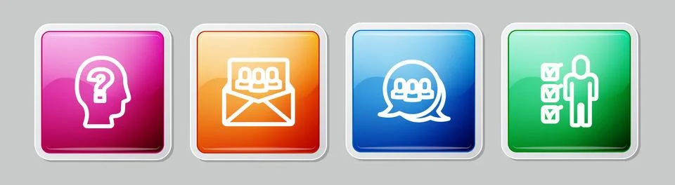 Set line Worker, Project team base, and Resume. Colorful square button. Vector Stock Illustration
