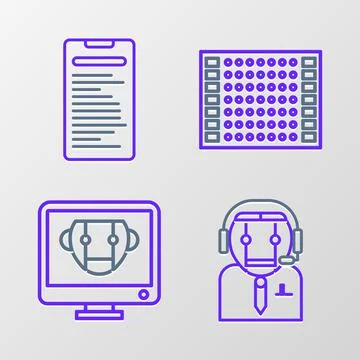 Set line Worker robot, Bot, Printed circuit board PCB and Computer api interf Illustrazione stock