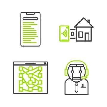 Set line Worker robot, Global technology social network, Smart home and Com.. Stock Illustration