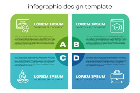 Set line World expansion, Certificate template, Briefcase and Online education Stock-Illustration