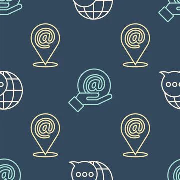 Set line World map made from speech bubble, Location and mail and e-mail and 스톡 일러스트