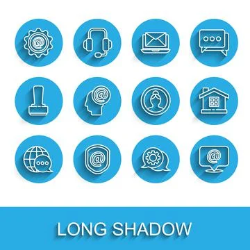 Set line World map made from speech bubble, Shield with mail and e-mail, Mail Stock Illustration