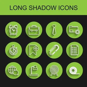 Set line World map made from speech bubble, Table lamp, Alarm clock, Target.. Illustrazione stock