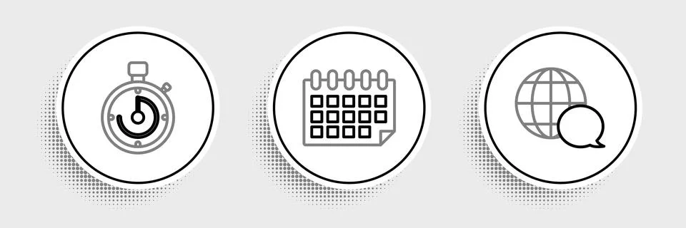 Set line World map made from speech bubble, Briefcase and Calendar icon. Vect Illustration