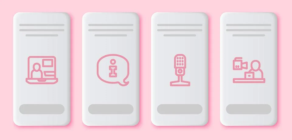 Set line World news, Information, Microphone and Breaking. White rectangle Stock Illustration
