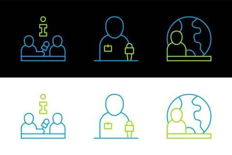 Set line World news, Interview and Journalist icon. Vector Illustrazione stock
