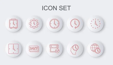 Set line World time, Clock, Time Management, Alarm clock, 24 hours and Calend Stock Illustration