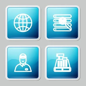 Set line Worldwide, Search in a browser window, Seller and Cash register mach 스톡 일러스트
