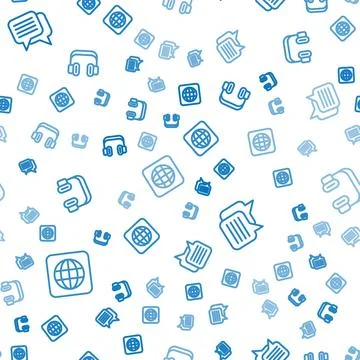 Set line Worldwide, Speech bubble chat and Headphones on seamless pattern イラスト素材