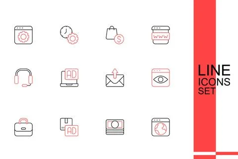 Set line Worldwide, Stacks paper money cash, Advertising, Briefcase, Person.. 스톡 일러스트