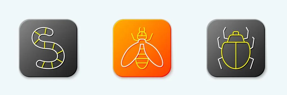 Set line Worm, Bee and Mite icon. Vector Stock Illustration
