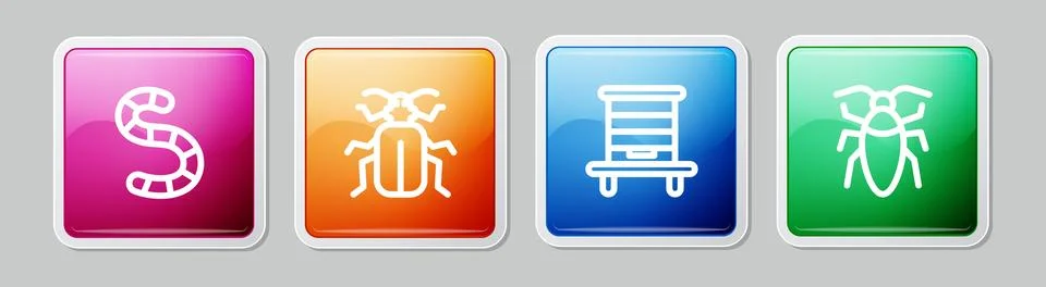 Set line Worm, Chafer beetle, Hive for bees and Cockroach. Colorful square Stockillustratie