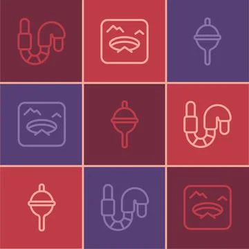 Set line Worm, Fishing float and Winter fishing icon. Vector Stock Illustration