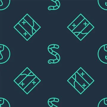 Set line Worm, Folded map and Fishing hook on seamless pattern. Vector Stock Illustration