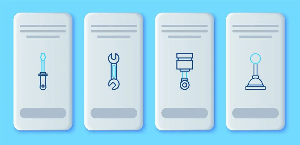 Set line Wrench, Engine piston, Screwdriver and Gear shifter icon. Vector イラスト素材