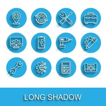 Set line Wrench spanner, Algorithm, Location with wrench, Calculator, Graphing Stock Illustration