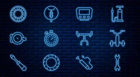 Set line Wrench spanner, Bicycle for kids, speedometer, Stopwatch, bell, ball Stock Illustration