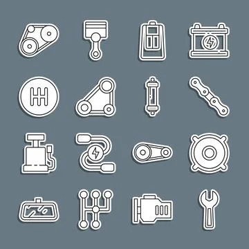 Set line Wrench spanner, Car audio speaker, chain, key with remote, Timing .. Stock Illustration