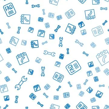 Set line Wrench spanner, FAQ information and Phone book on seamless pattern.. Stock Illustration