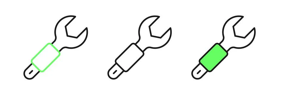 Set line Wrench spanner icon isolated on white background. Spanner repair t.. Stock Illustration