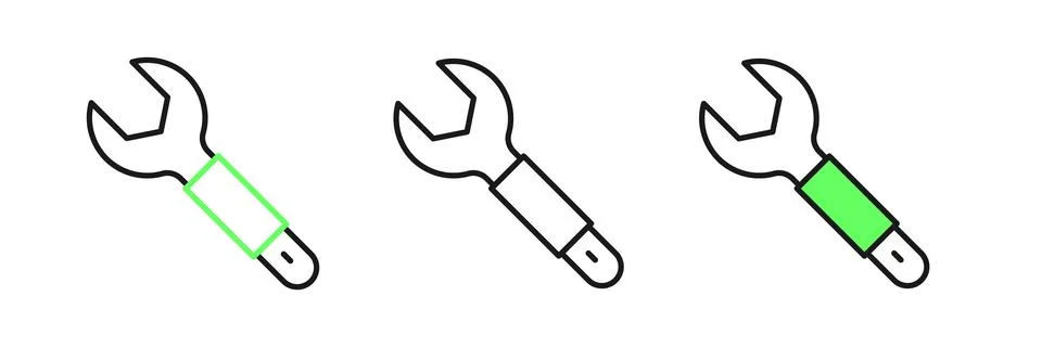 Set line Wrench spanner icon isolated on white background. Spanner repair t.. Stock Illustration