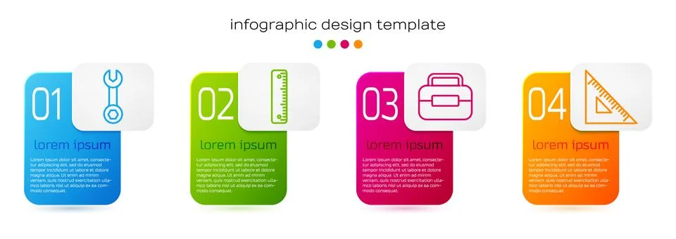 Set line Wrench spanner, Ruler, Toolbox and Triangular ruler. Business Stock Illustration