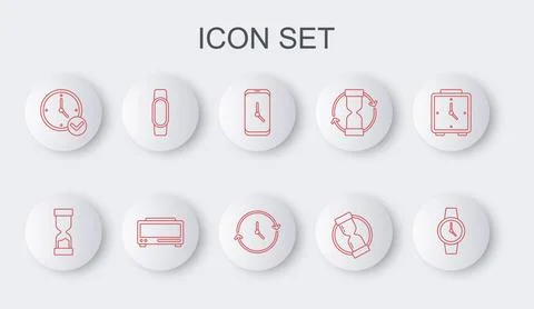 Set line Wrist watch, Old hourglass, Alarm clock app mobile, Clock, Smartwa.. 스톡 일러스트