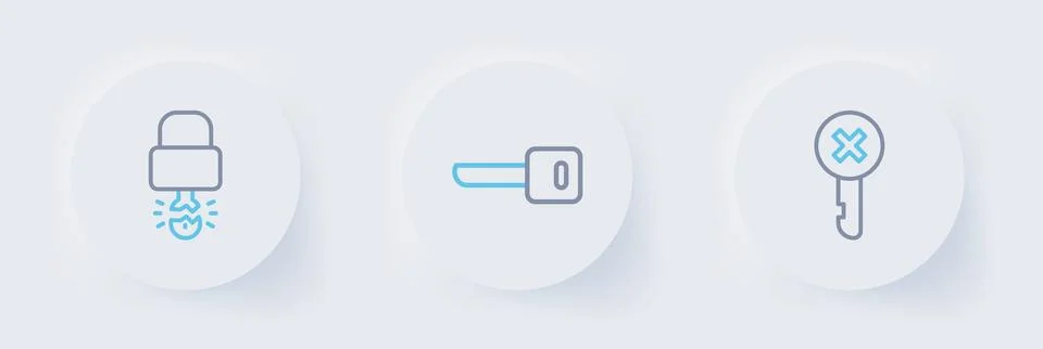 Set line Wrong key, Key and broke inside of padlock icon. Vector Stock Illustration