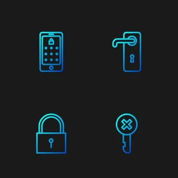Set line Wrong key, Lock, Mobile and graphic password and Door handle. Gradient Stock Illustration