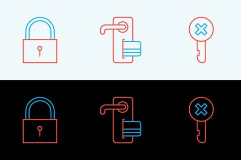 Set line Wrong key, Lock and Digital door lock icon. Vector Stock Illustration