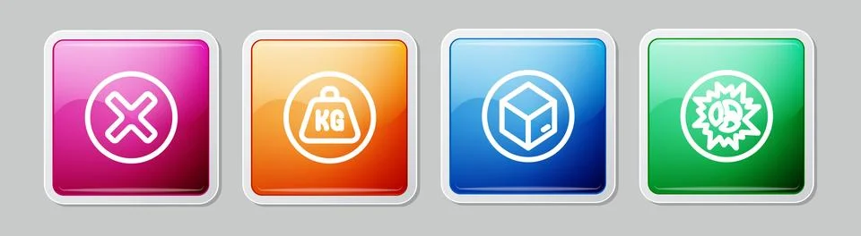 Set line X Mark, Cross in circle, Weight, Carton cardboard box and Bomb exp.. Ilustração Stock