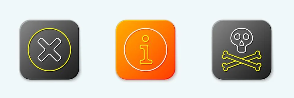Set line X Mark, Cross in circle, Information and Bones and skull warning i.. Stock Illustration