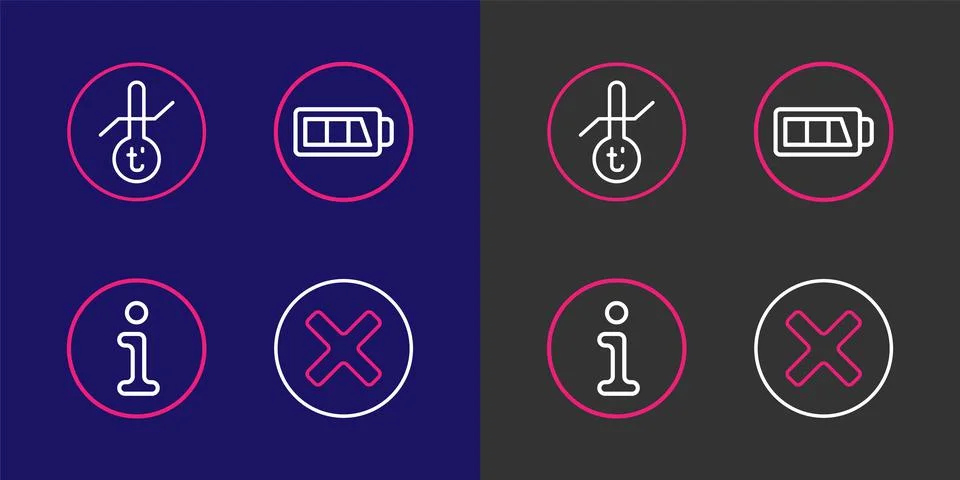 Set line X Mark, Cross in circle, Information, Battery and Meteorology ther.. Stock Illustration