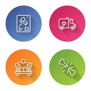 Set line X-ray shots, Emergency car, Man without legs sitting wheelchair and Stock Illustration