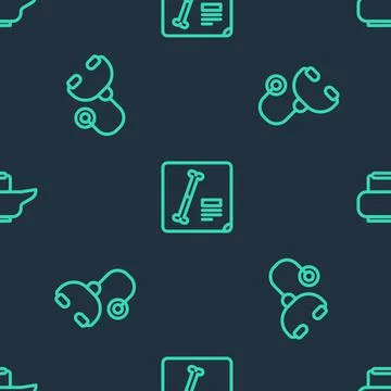 Set line X-ray shots, Stethoscope and Bedpan on seamless pattern. Vector Illustrazione stock