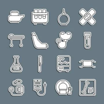 Set line X-ray shots, Medical protective mask, Test tube with blood, Enema,.. Stock Illustration