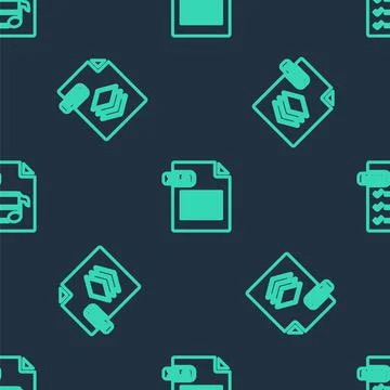 Set line XLS file document, PSD and M3U on seamless pattern. Vector Illustrazione stock