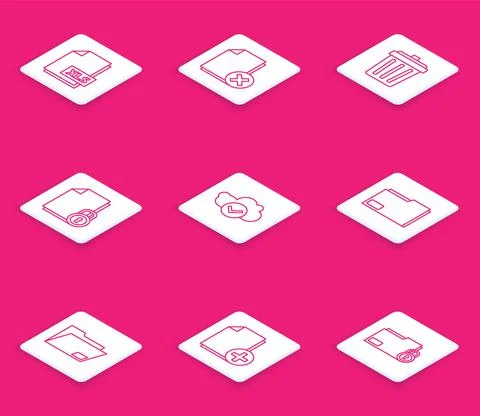 Set line XLS file document, Delete, Trash can, Document and lock, Cloud with Stock Illustration