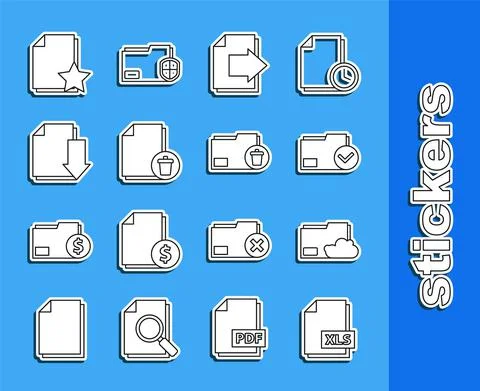 Set line XLS file document, Cloud storage text folder, Document and check mark Stock Illustration